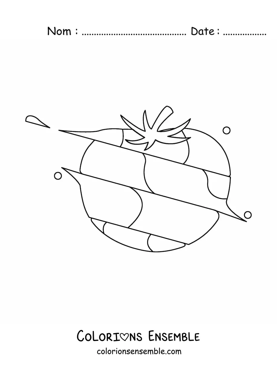 Image à colorier d’une tomate fendue en plusieurs morceaux