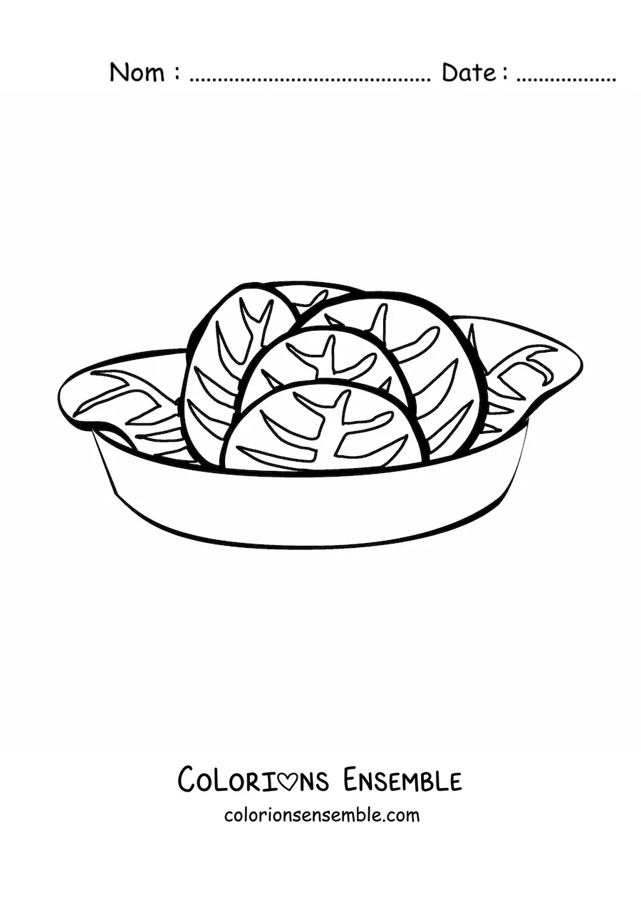 Image à colorier d’une assiette de salade de laitue
