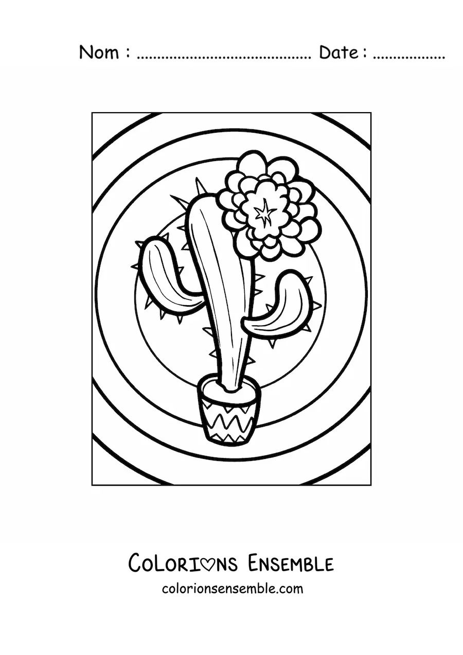 Image à colorier d’un cactus avec une fleur