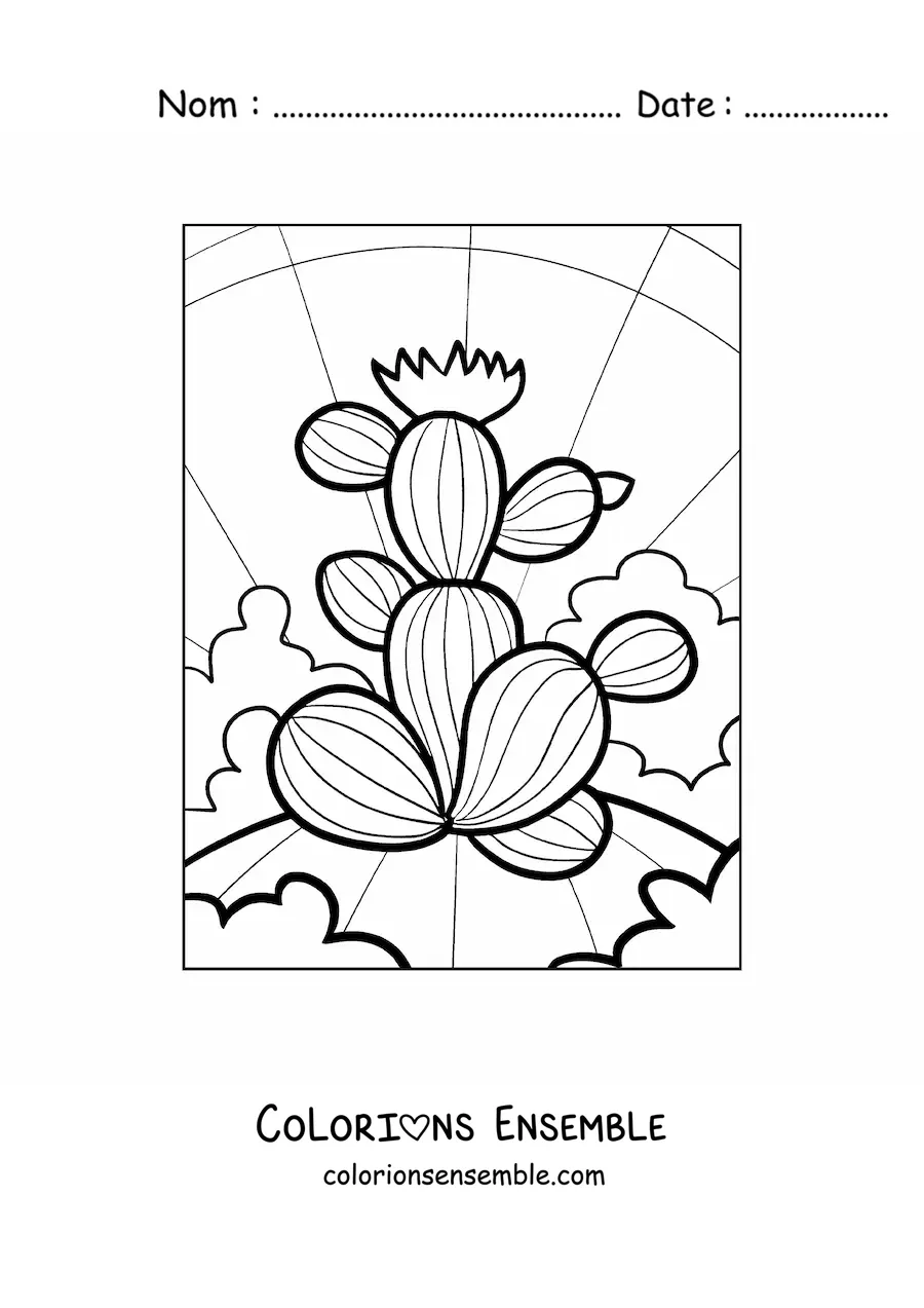Image à colorier d’un grand cactus avec une fleur