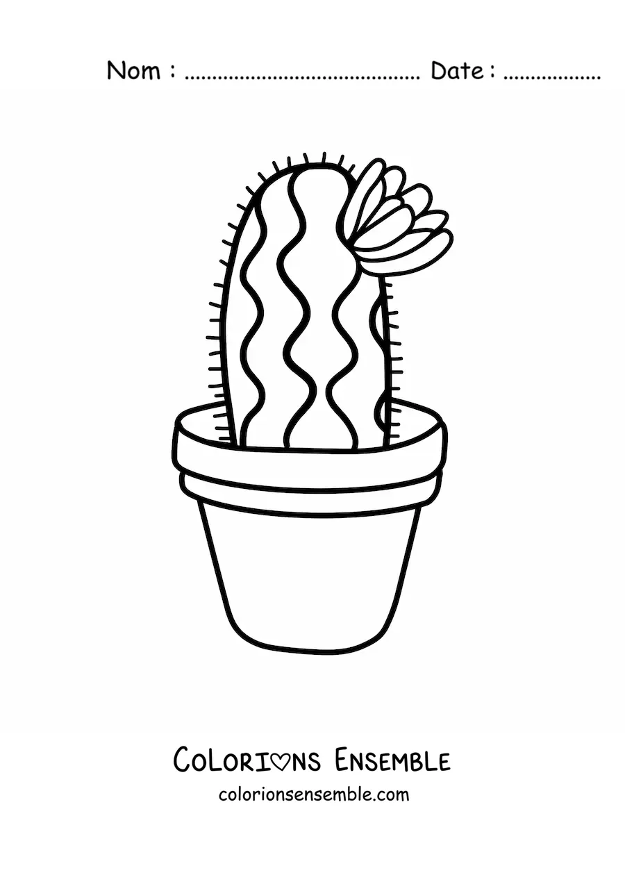 Image à colorier d’un cactus mignon avec une fleur dans un pot