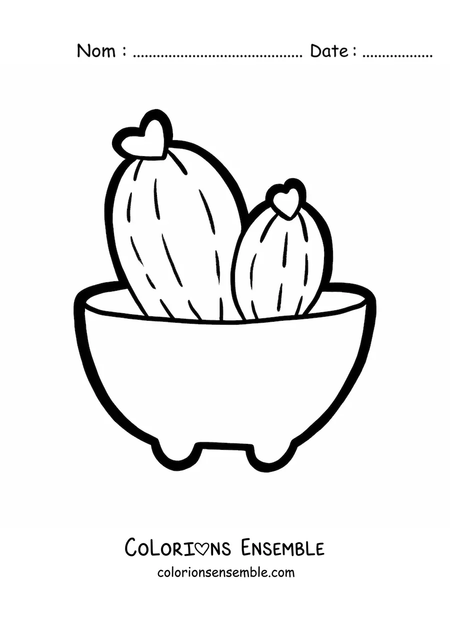 Image à colorier d’un cactus mignon dans un pot