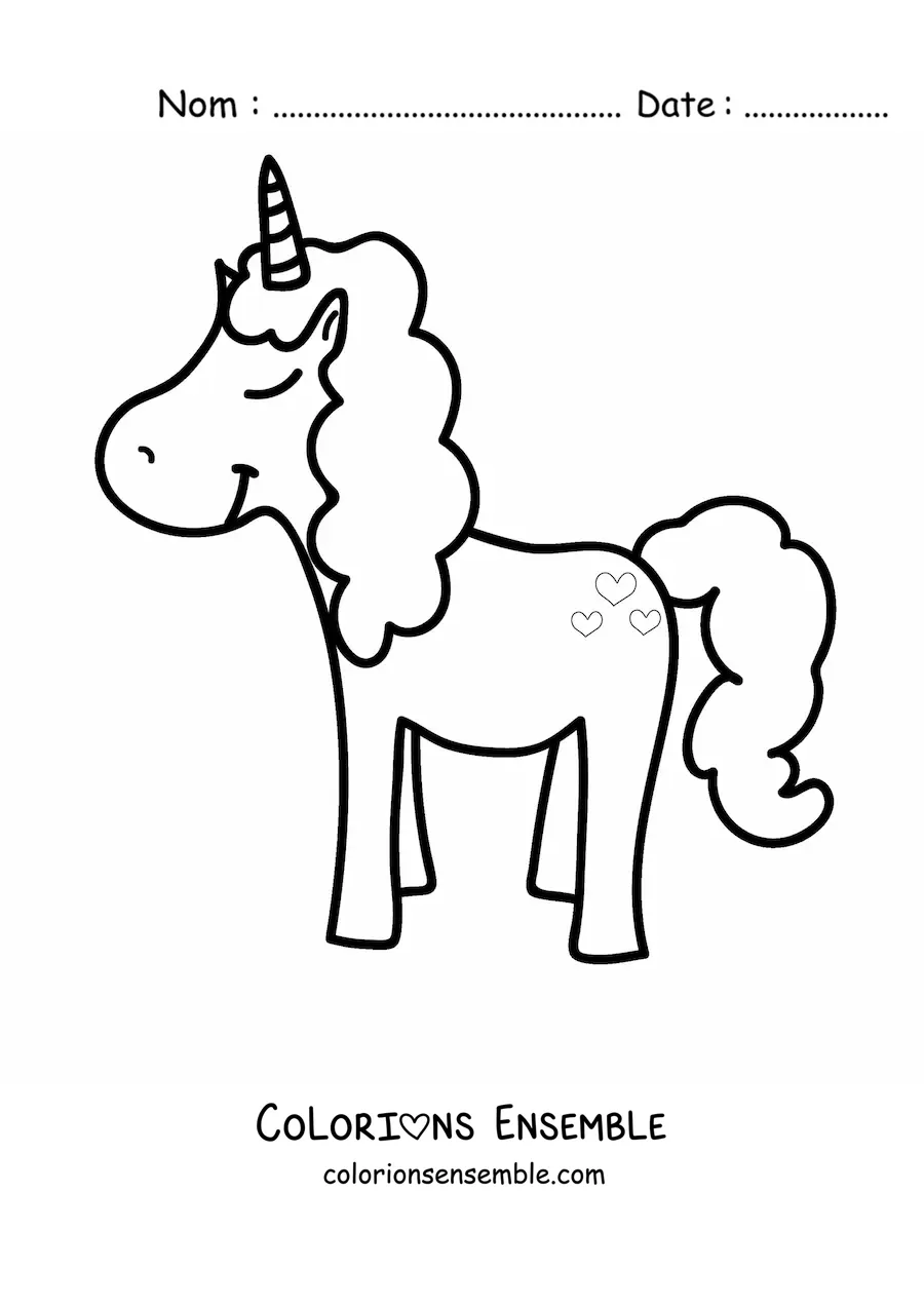 Image à colorier d’une licorne kawaii