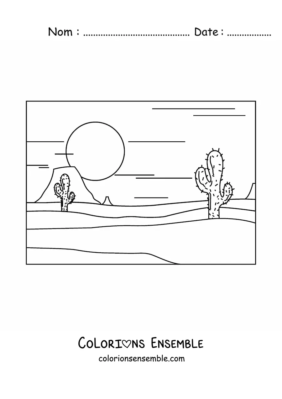 Image à colorier de deux cactus dans le désert