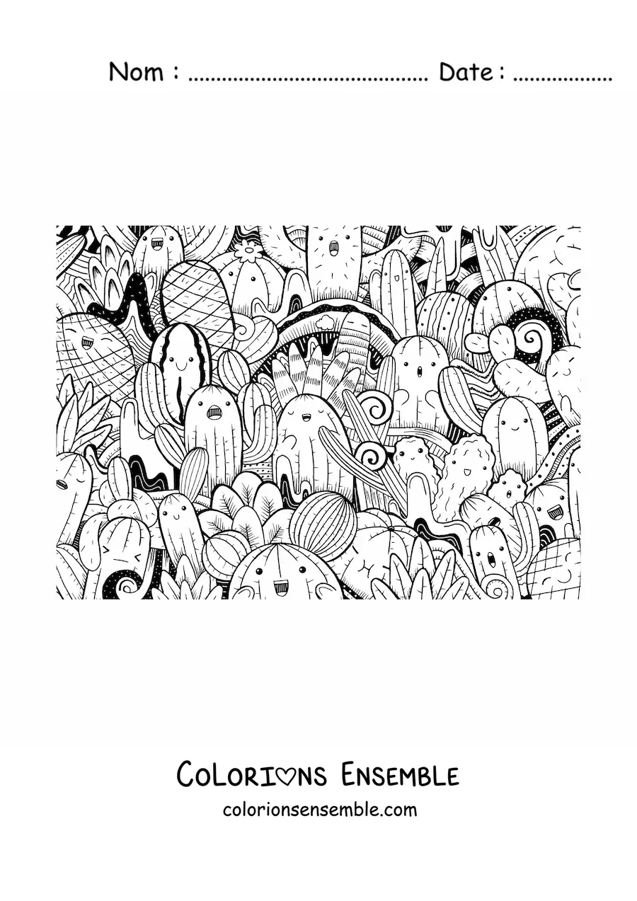 Image à colorier de plusieurs cactus animés