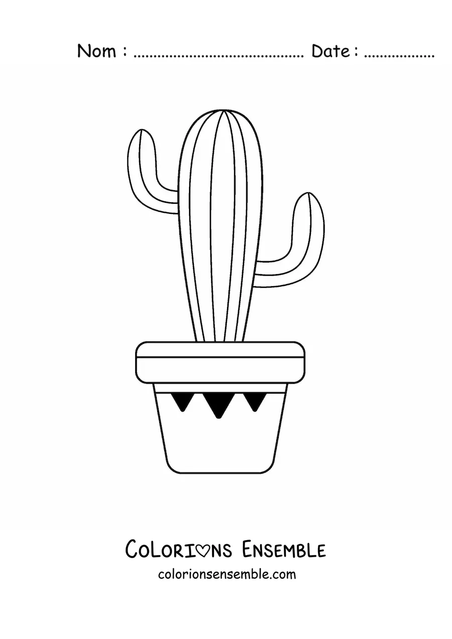 Image à colorier d’un cactus avec des lignes dans un pot