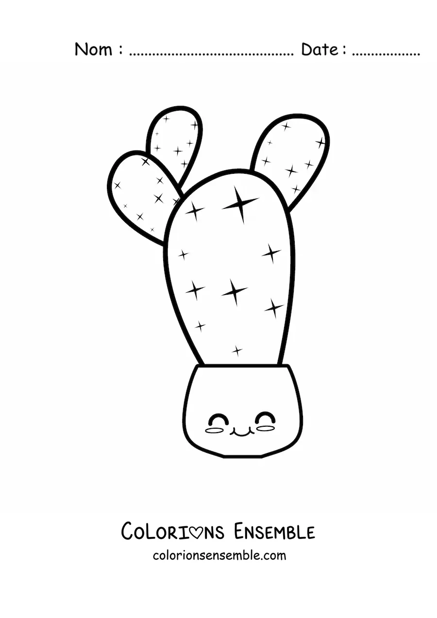 Image à colorier d’un cactus dans un pot kawaii