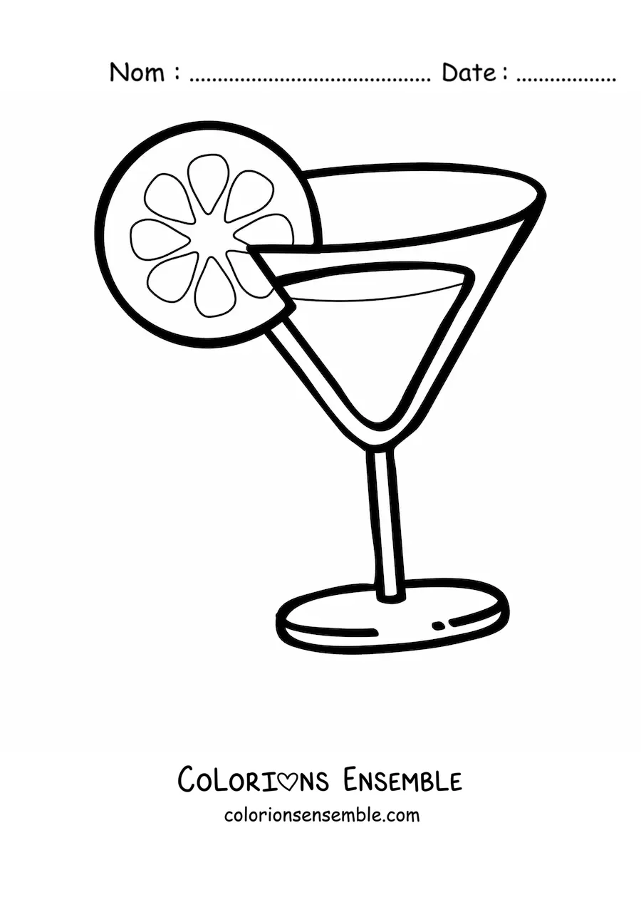 Image à colorier d'un cocktail décoré d'une rondelle d'orange