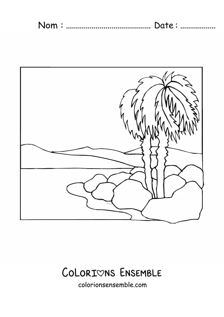 Image à colorier de deux palmiers dans le désert