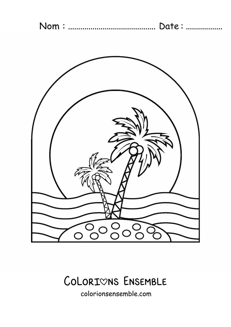 Image à colorier de deux palmiers sur une île