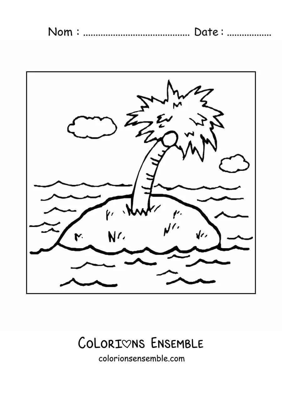 Image à colorier d’un palmier sur une île