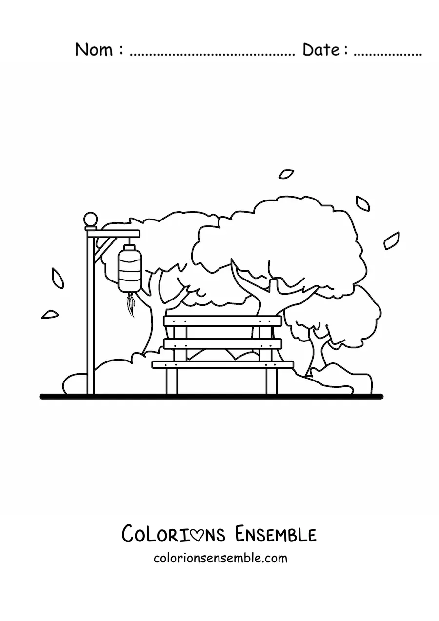Image à colorier de plusieurs cerisiers japonais