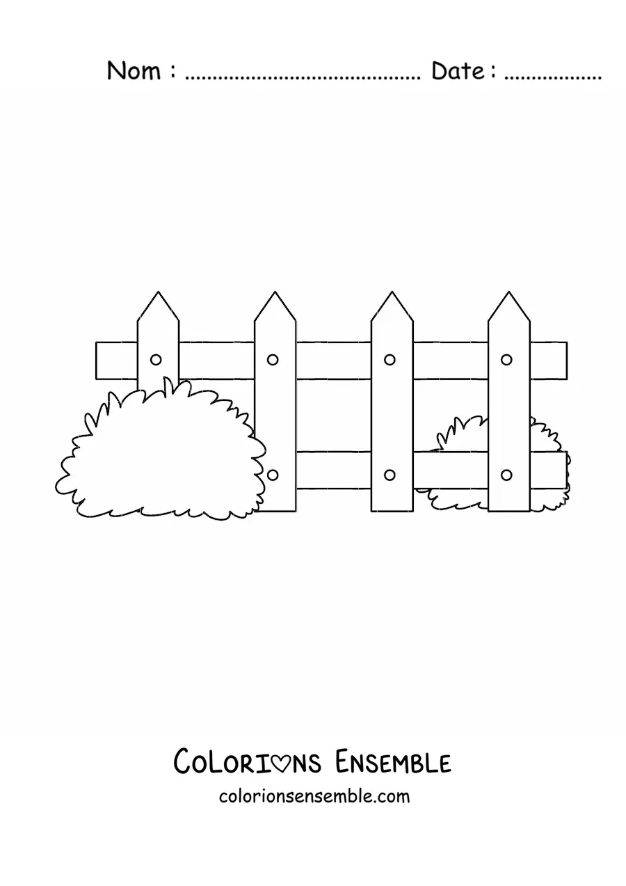 Image à colorier d’une clôture et de deux buissons