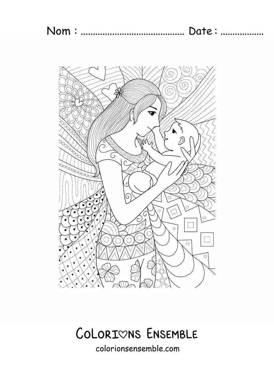Image à colorier d’une maman avec son bébé