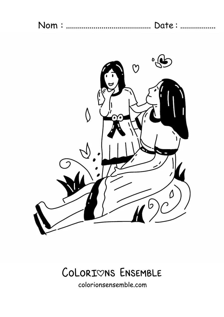 Image à colorier d’une maman avec sa fille