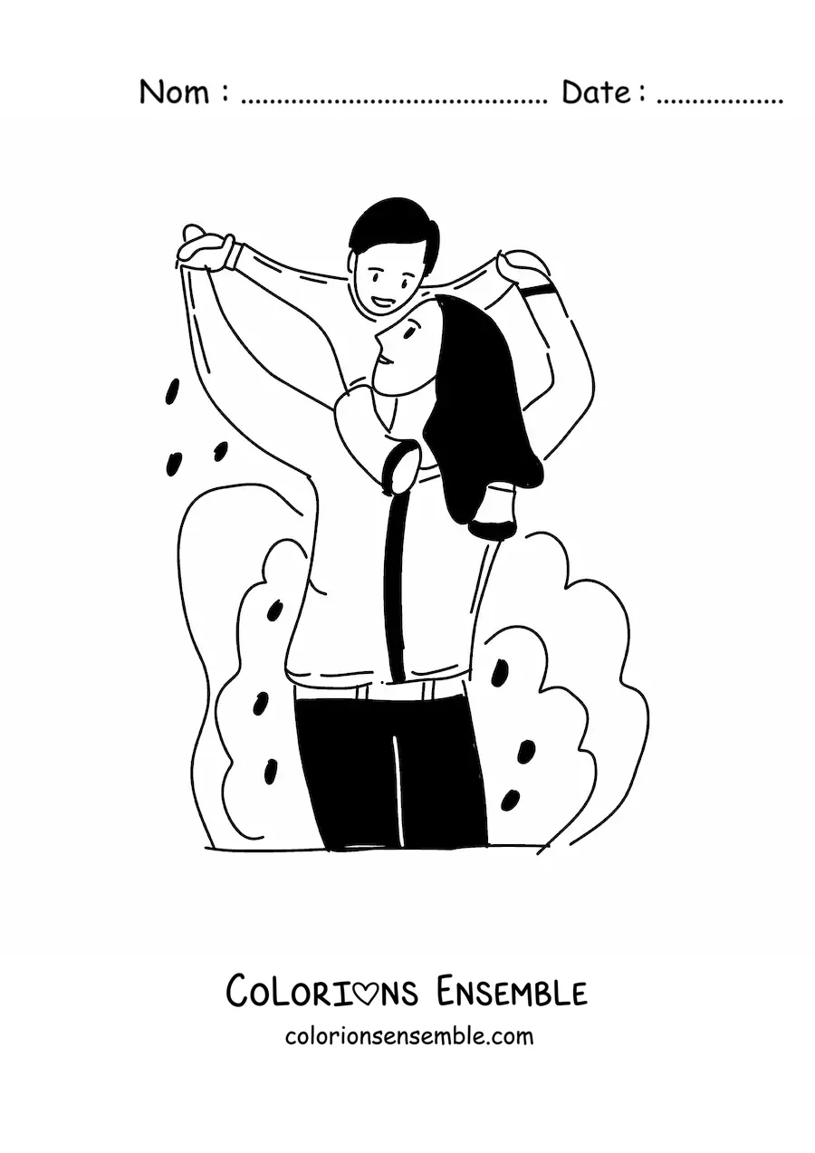 Image à colorier d’une maman jouant avec son enfant