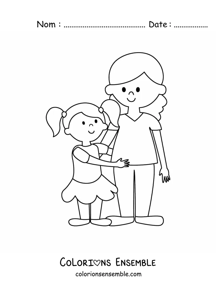 Image à colorier d’une maman avec une petite fille