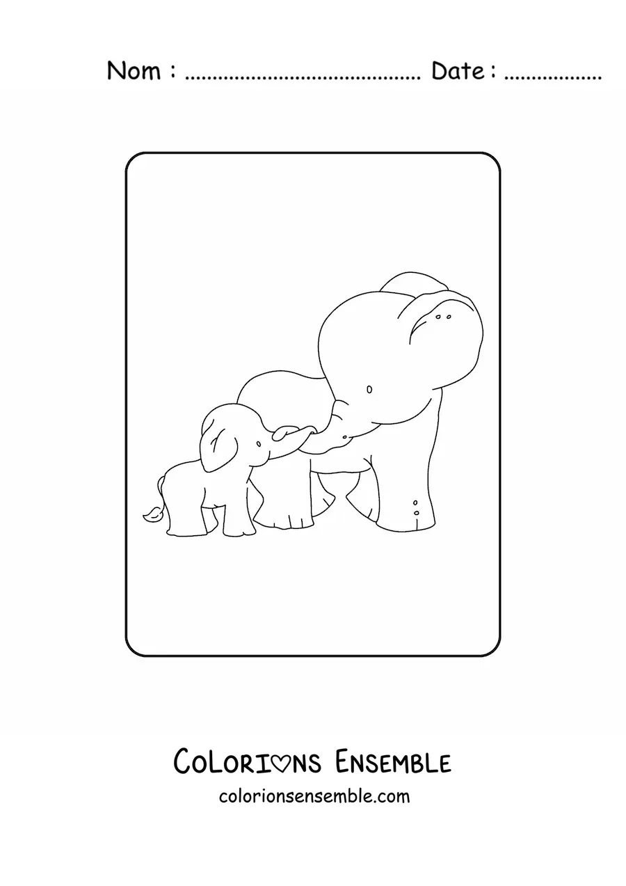 Image à colorier d’une maman éléphant avec son petit