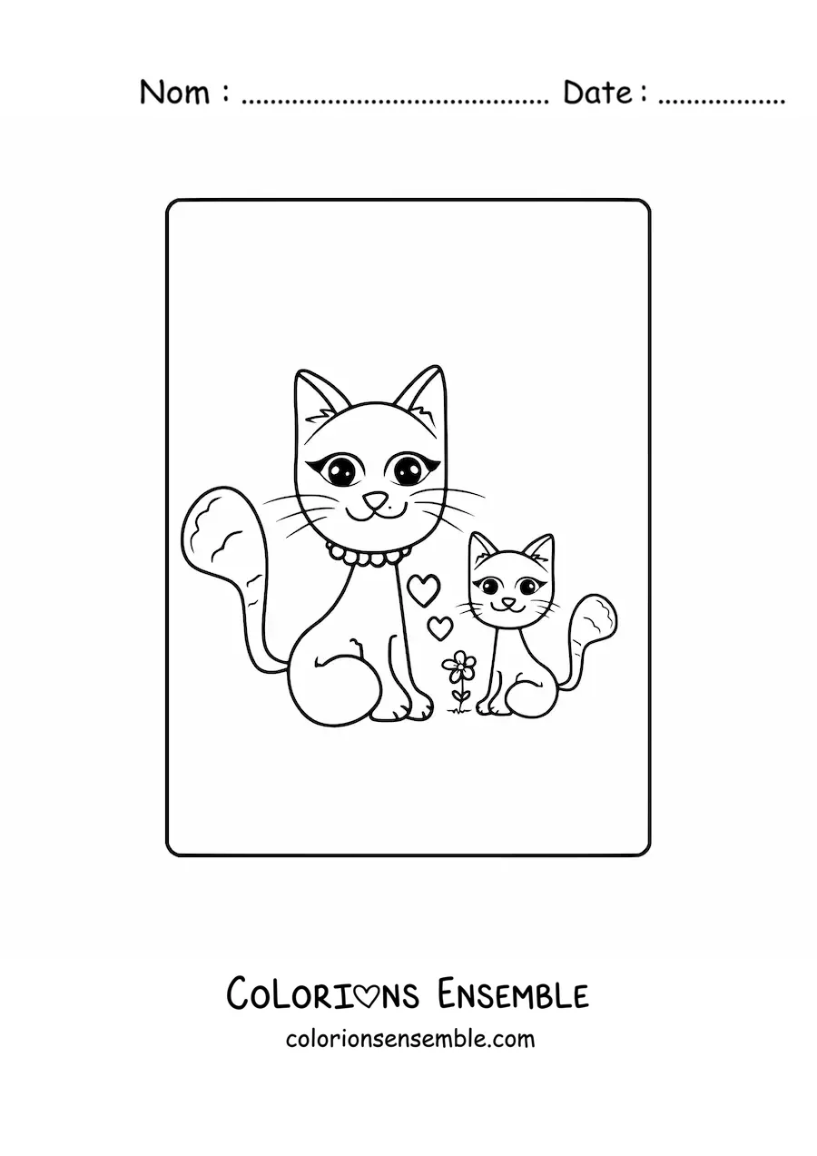 Image à colorier d’une maman chatte avec sa petite