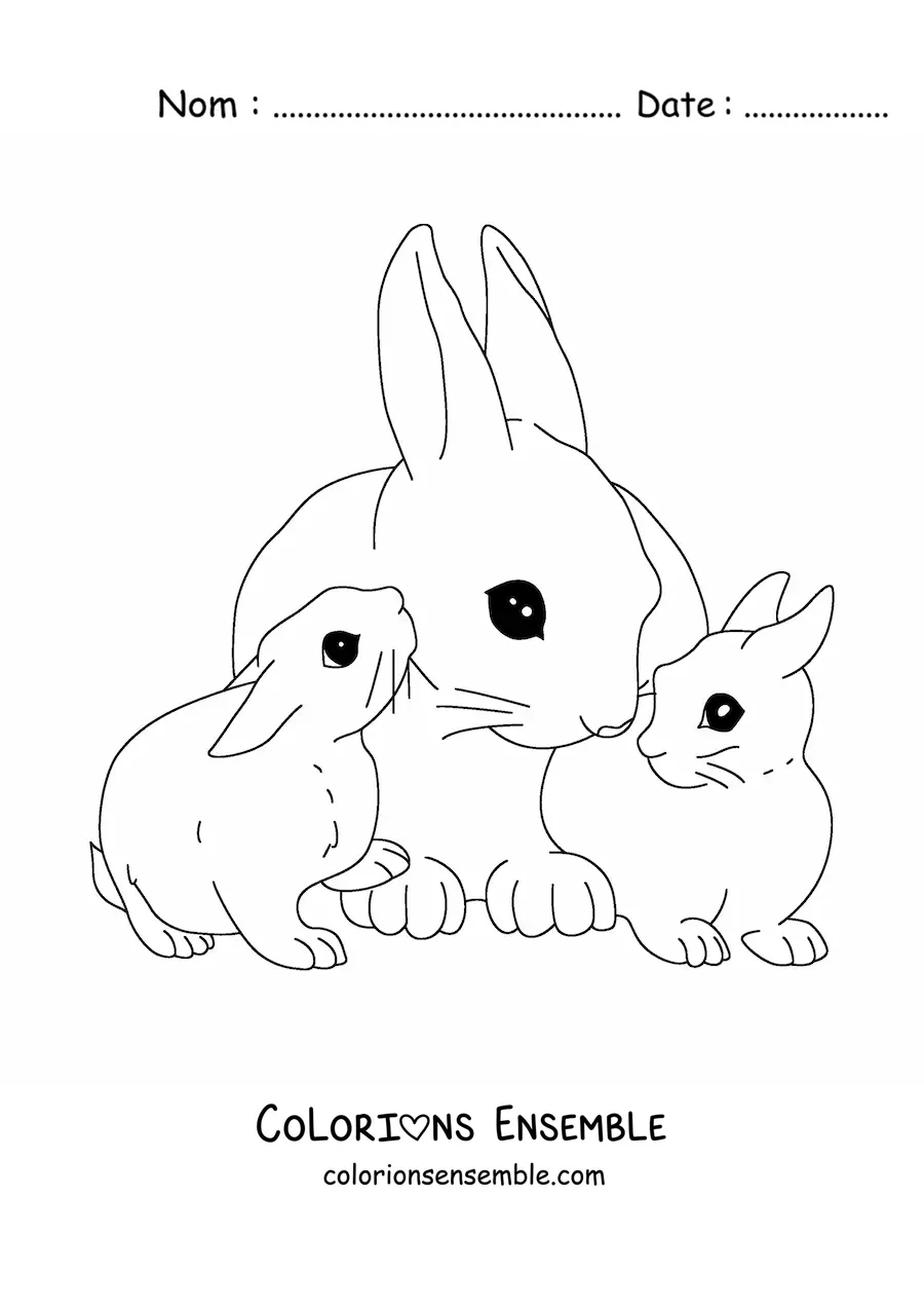 Image à colorier d’une maman lapine avec ses petits