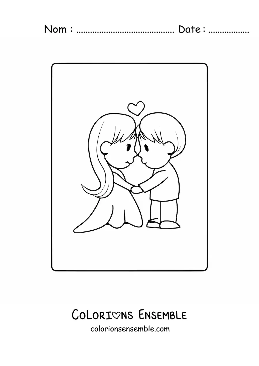 Image à colorier d'un couple d'amoureux