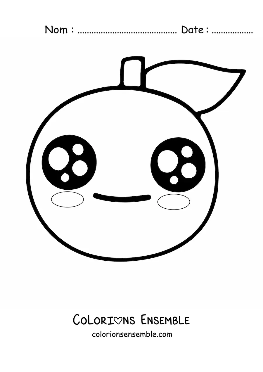 Image à colorier d'une orange kawaii rigolote avec de grands yeux