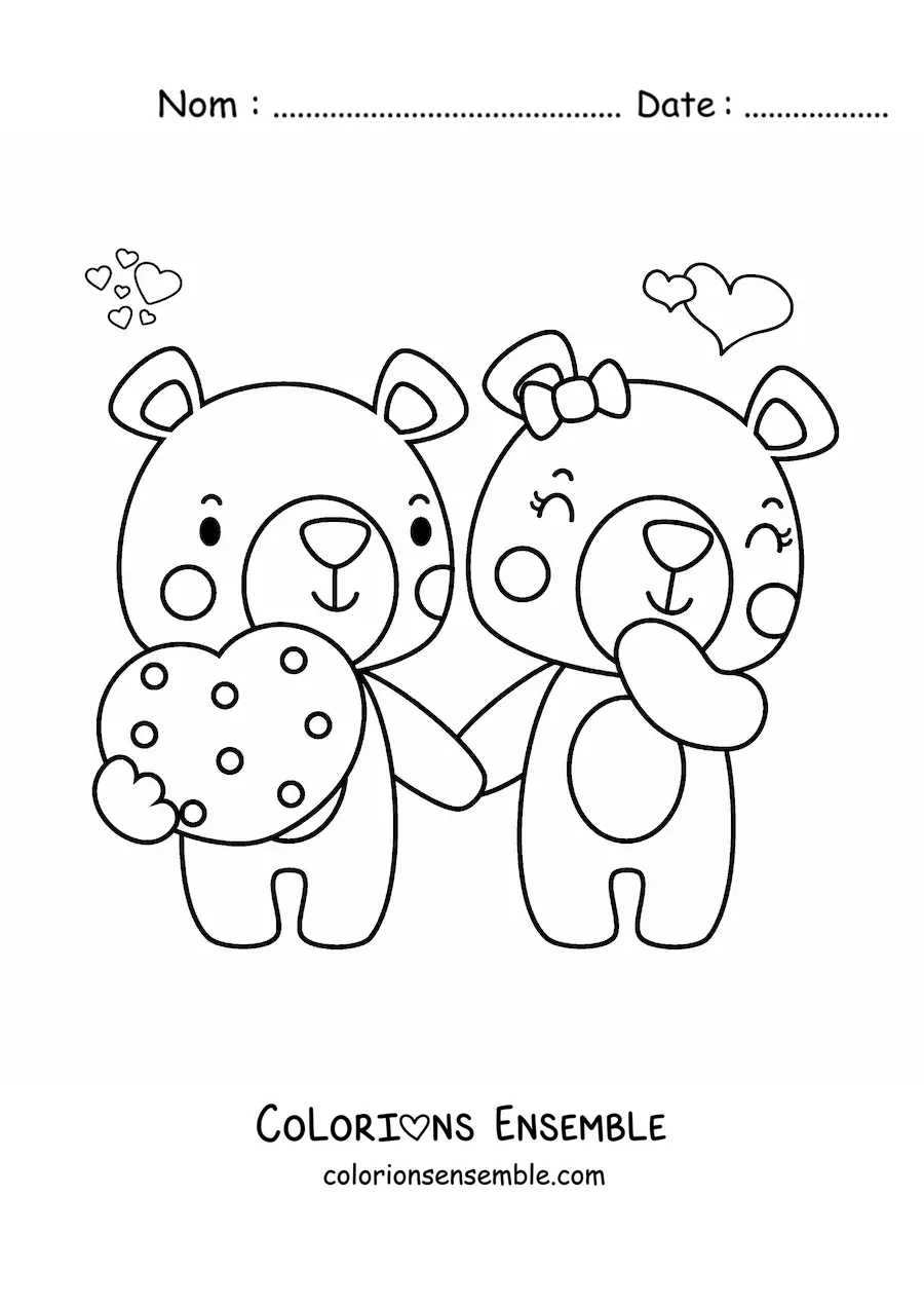 Image à colorier de deux ours amoureux à la Saint-Valentin