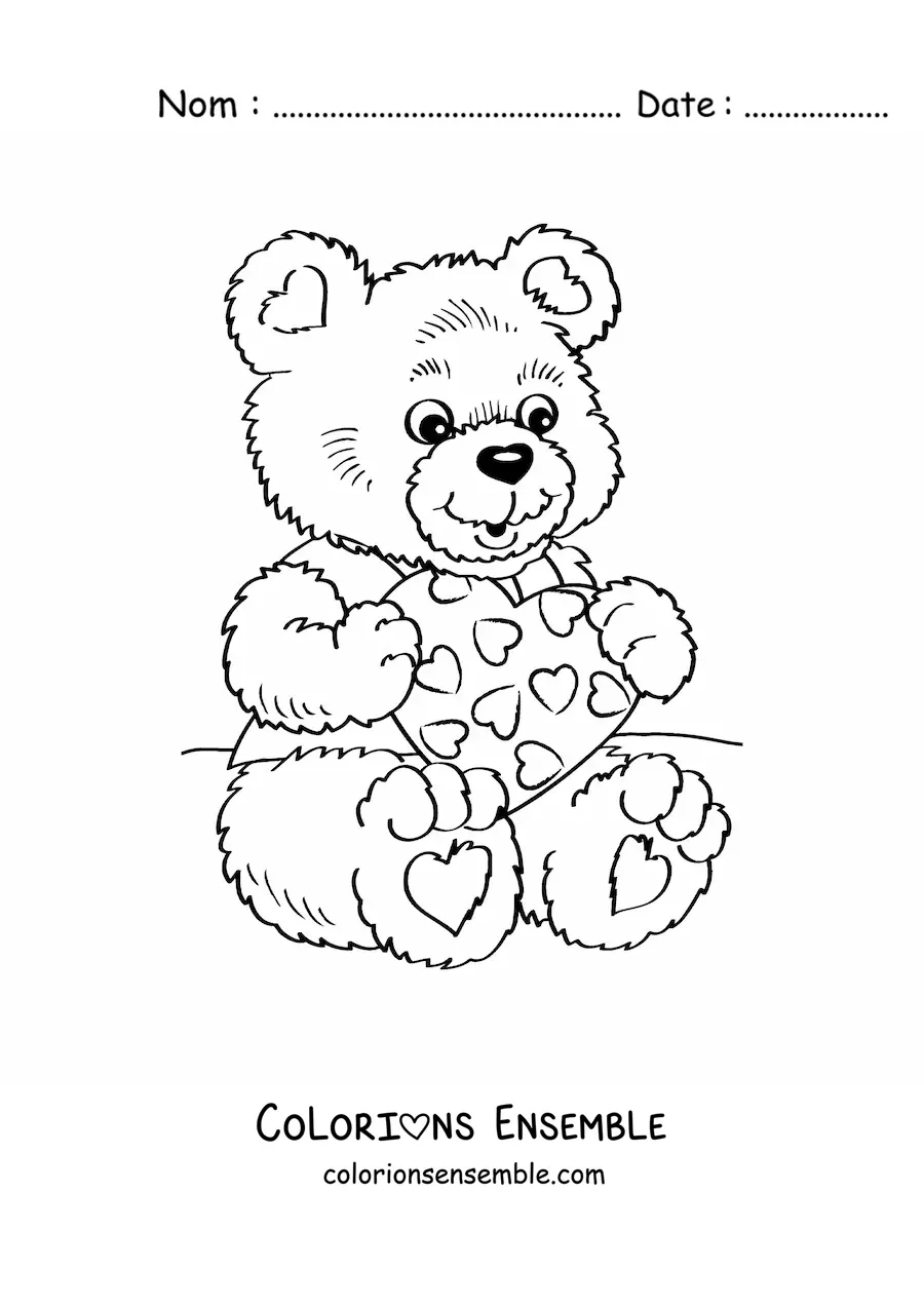 Image à colorier d'un ours avec une lettre de la Saint-Valentin