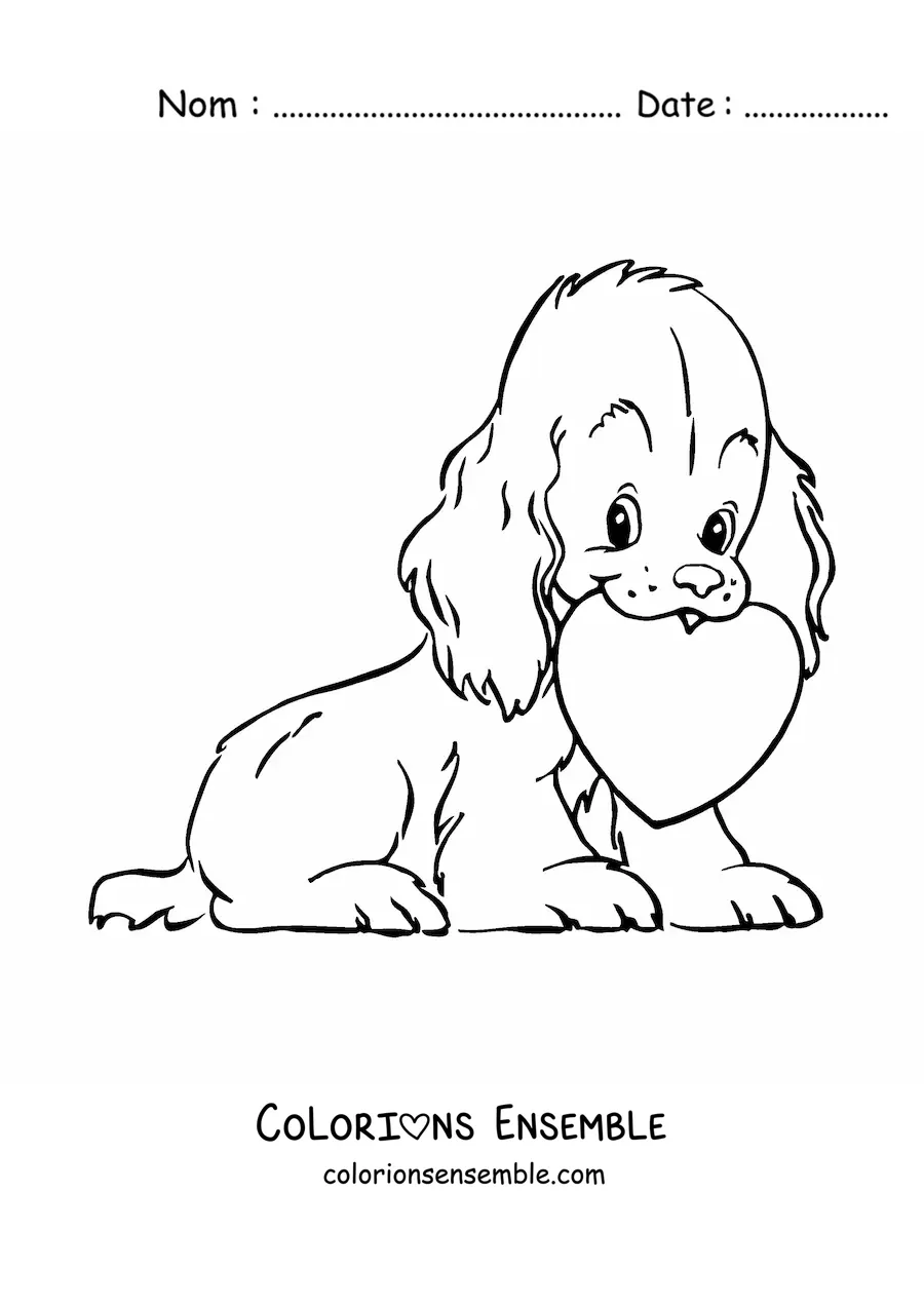 Image à colorier d'un chiot avec un cœur de la Saint-Valentin