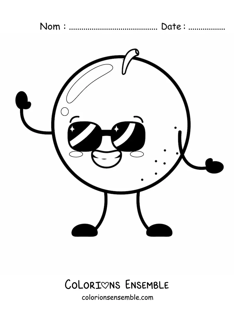 Image à colorier d'une orange rigolote avec des lunettes de soleil