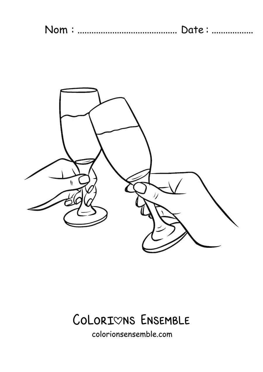Image à colorier de deux mains qui trinquent avec des verres