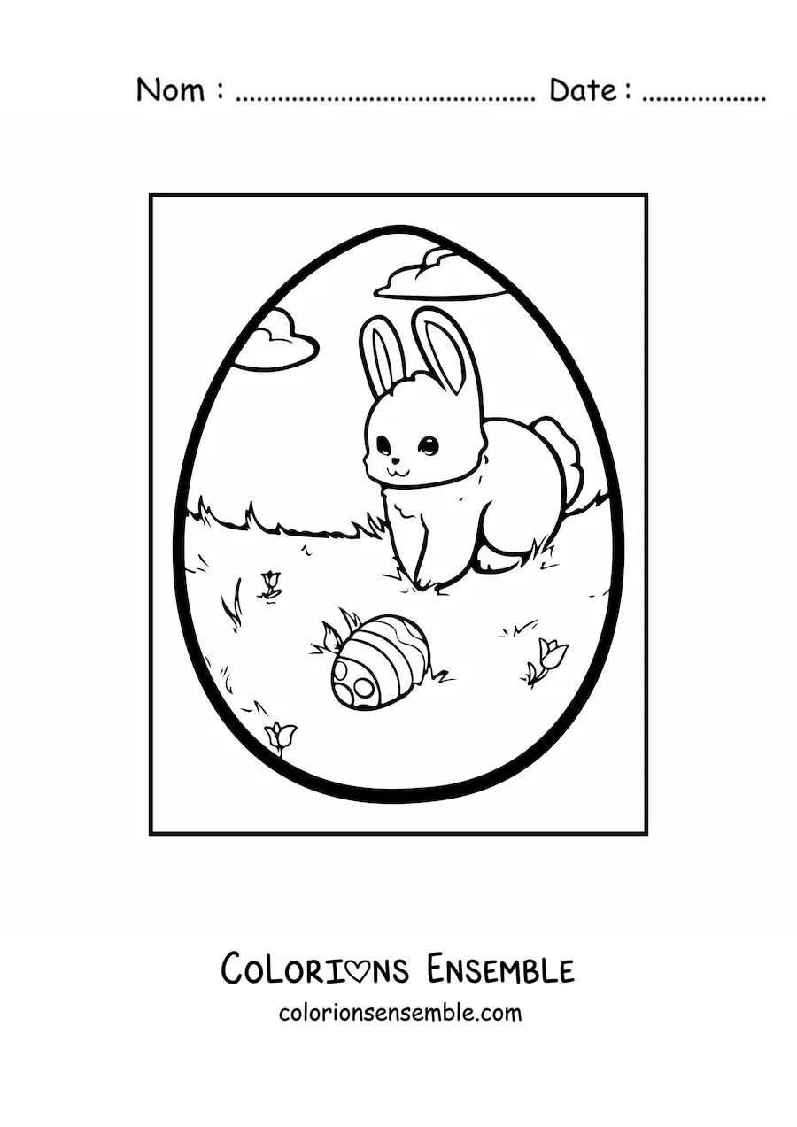 Image à colorier d'un mignon lapin avec un œuf de Pâques