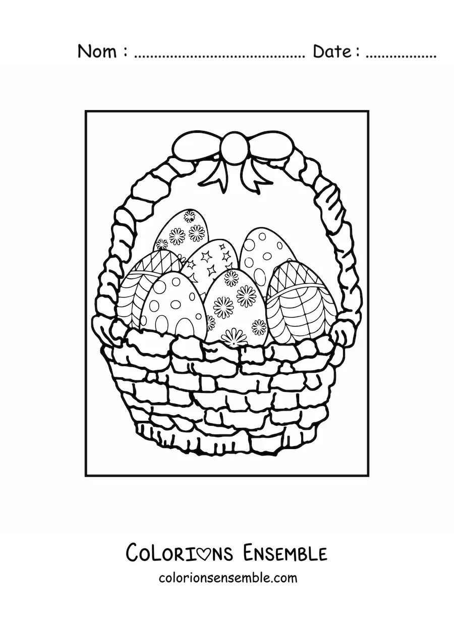 Image à colorier d'un panier rempli d'œufs de Pâques