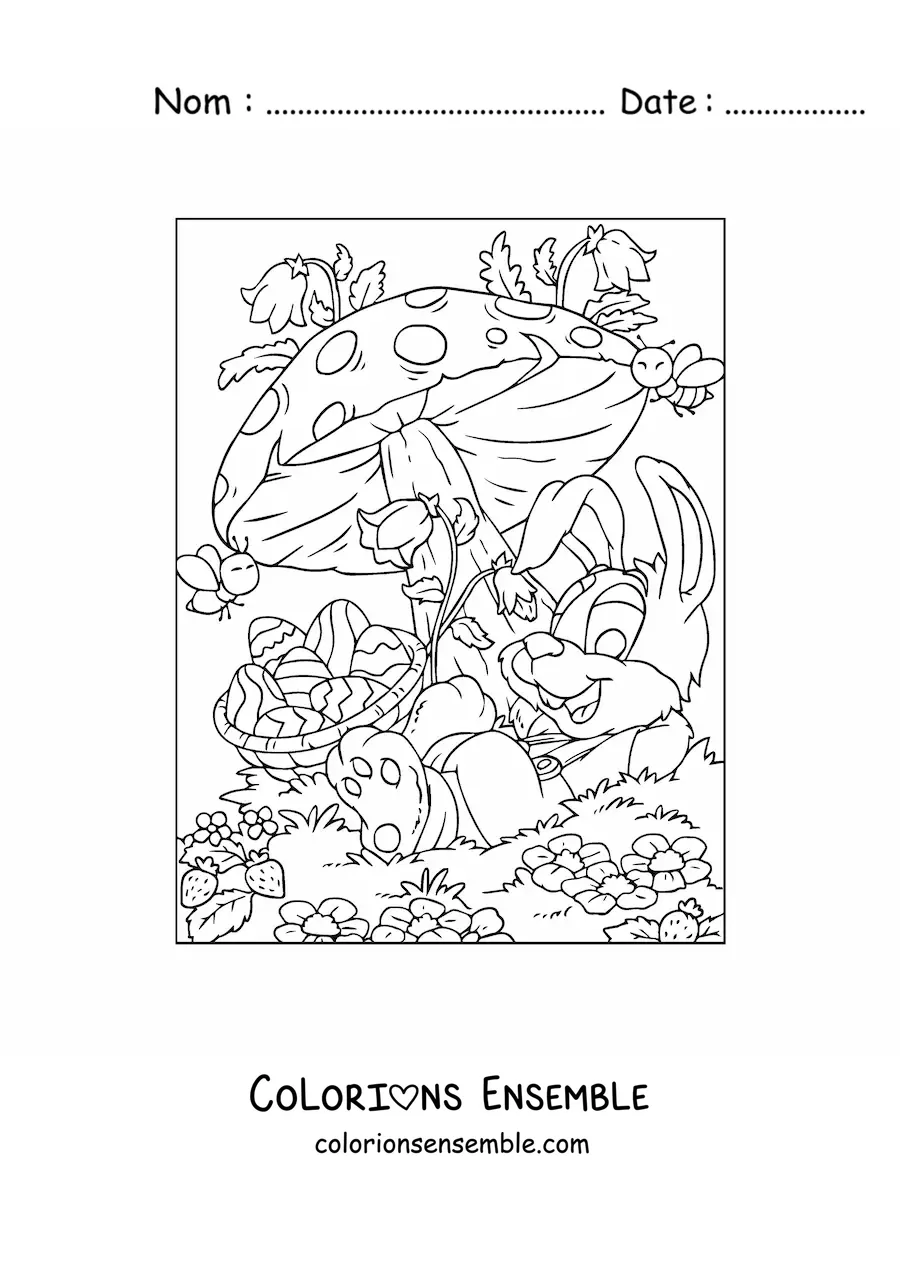 Image à colorier du lapin de Pâques au printemps