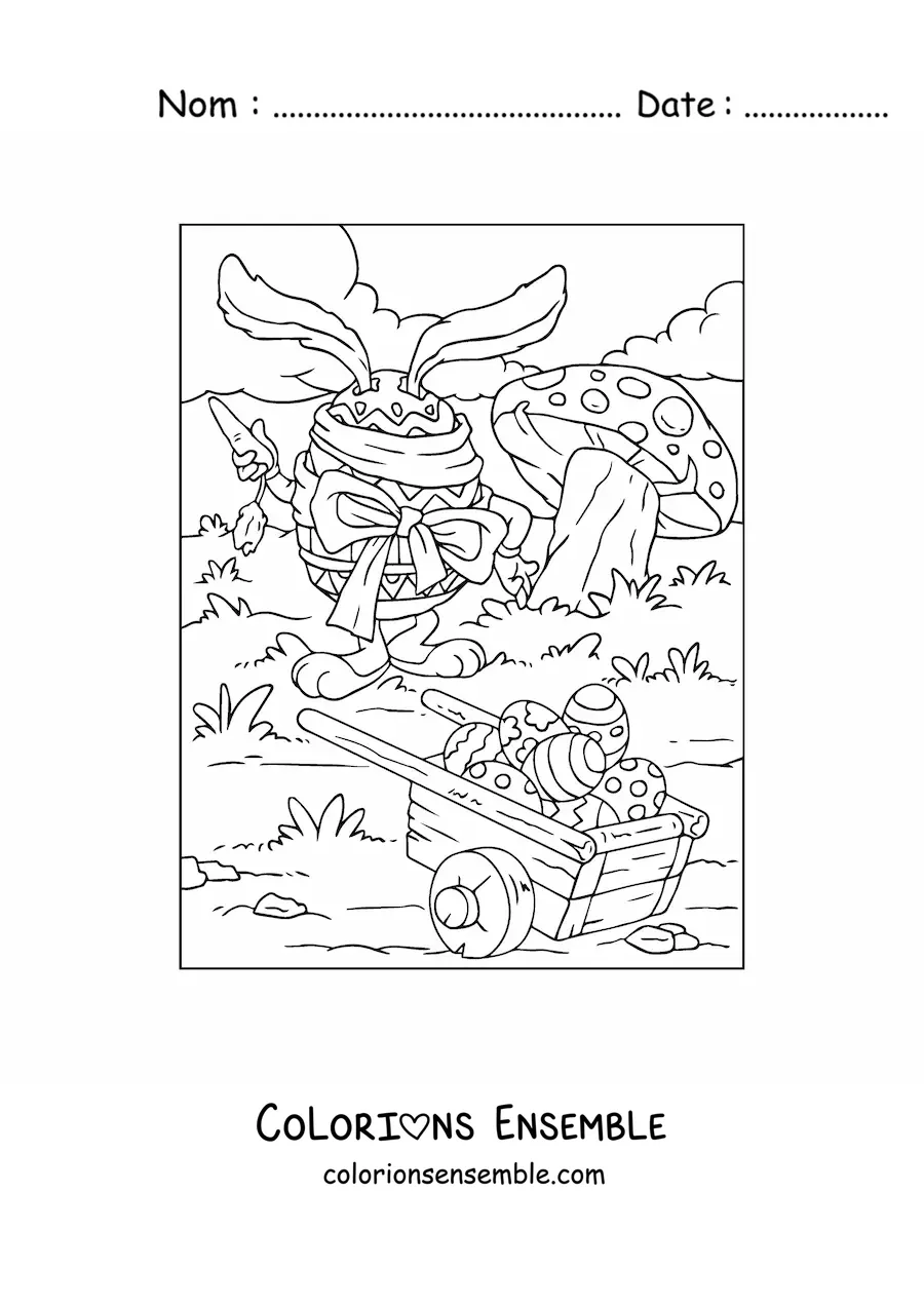Image à colorier d'un lapin déguisé en œuf de Pâques