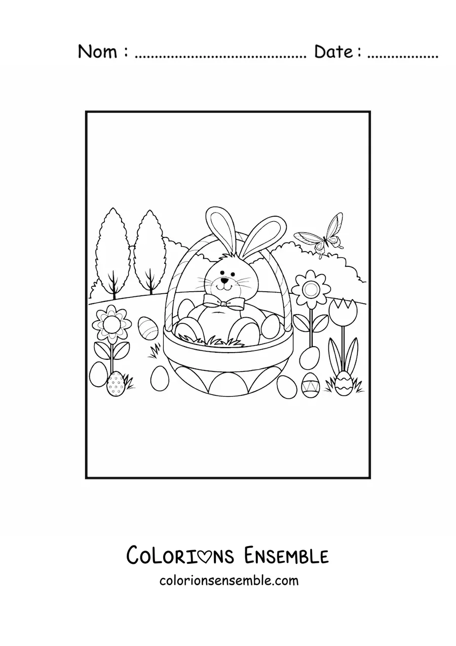 Image à colorier d'un lapin animé à l'intérieur d'un œuf de Pâques
