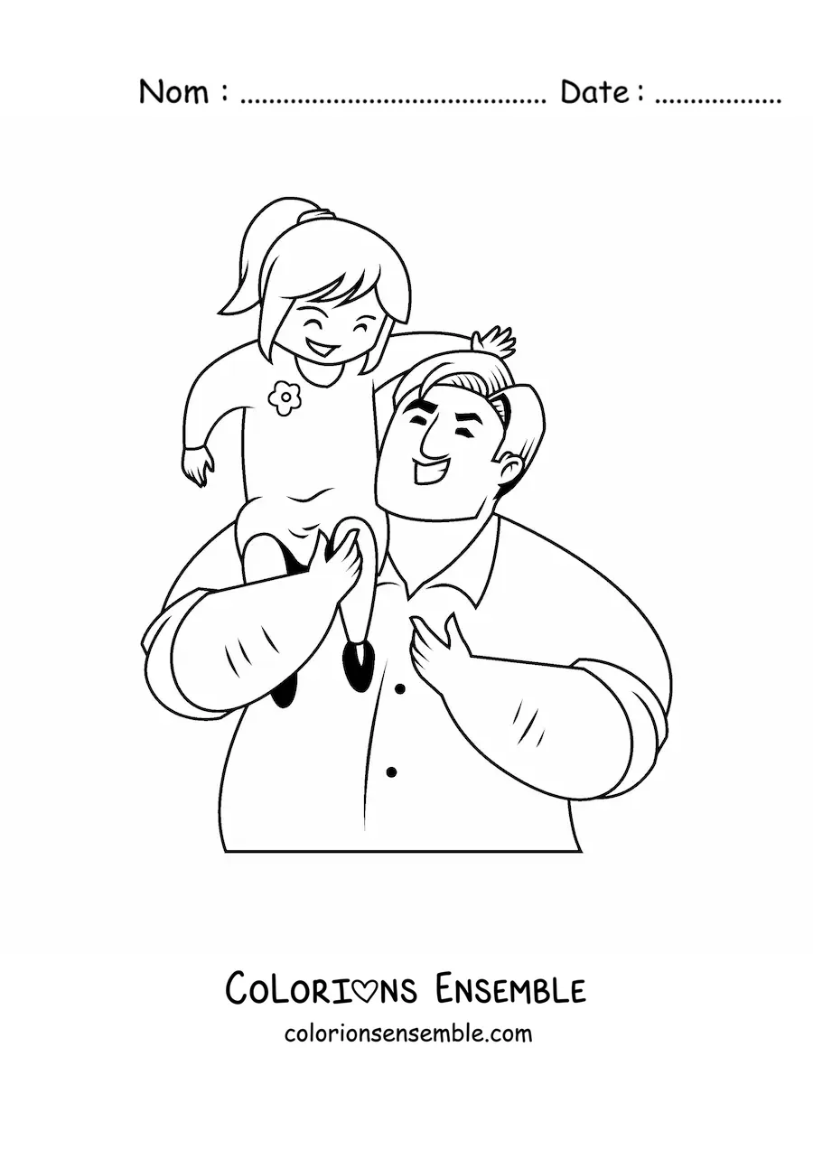Image à colorier d'un papa qui porte sa fille dans ses bras