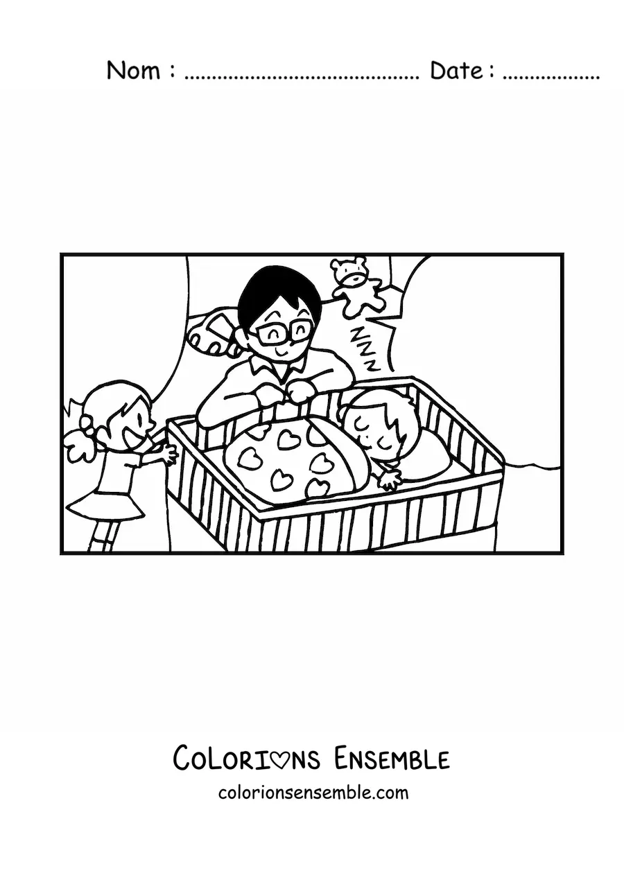 Image à colorier d'un papa qui endort son enfant