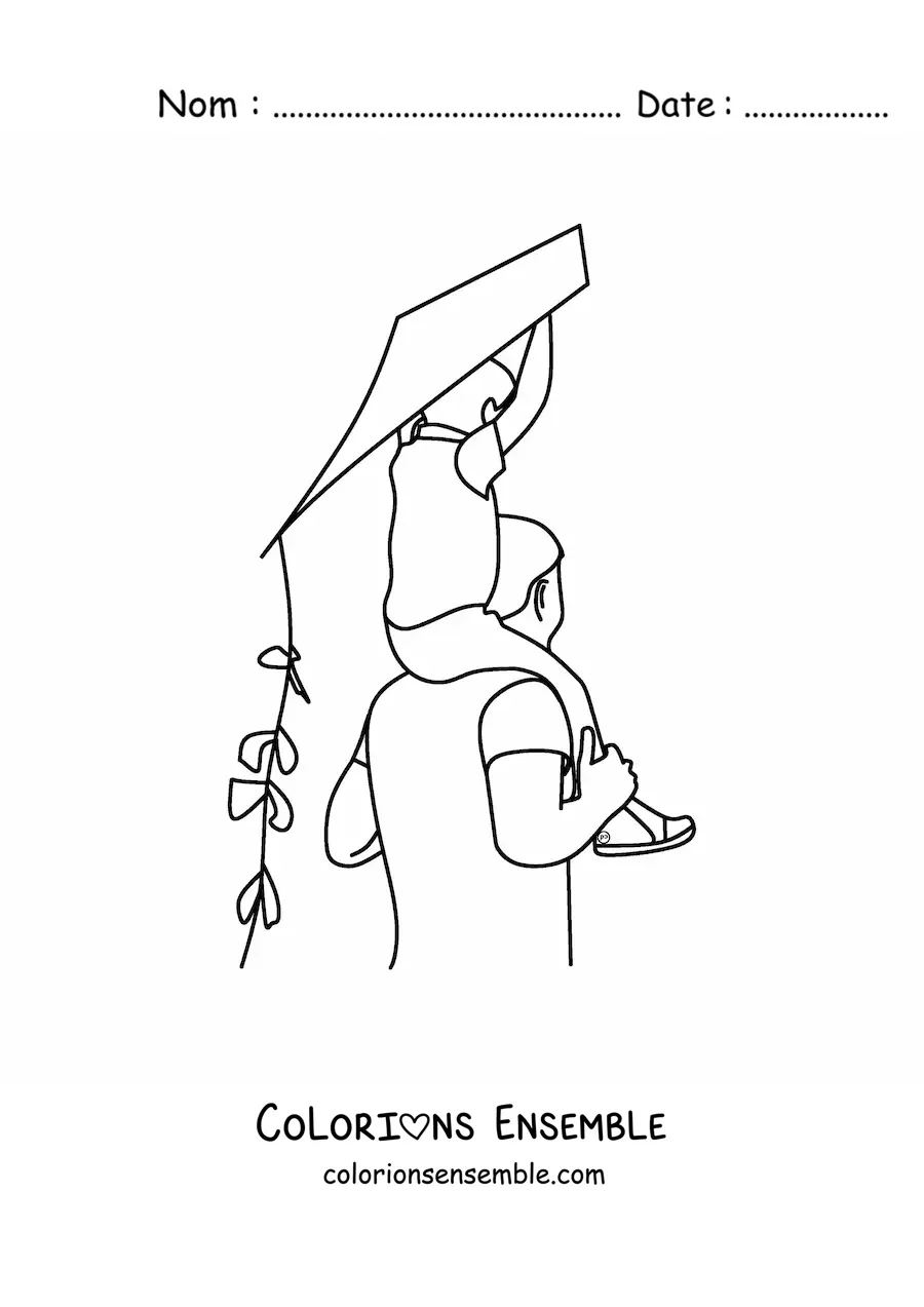 Image à colorier d'un papa qui joue avec son enfant
