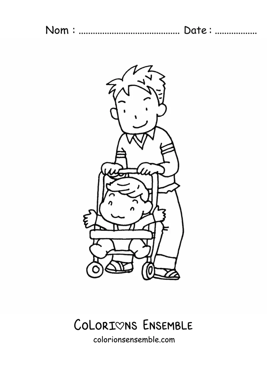 Image à colorier d'un papa qui s'occupe de son enfant