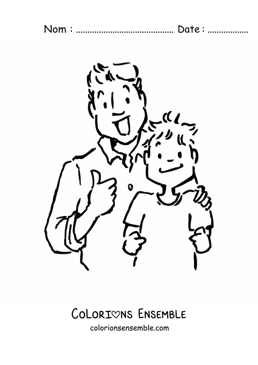 Image à colorier d'un papa et de son fils