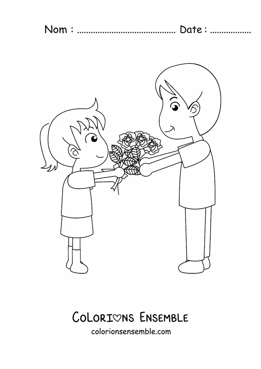 Image à colorier d'une fille avec un cadeau de la fête des Pères