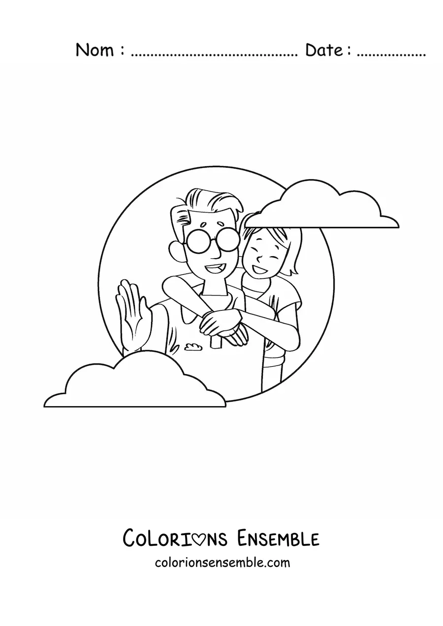 Image à colorier d'une fille qui fait un câlin à son papa