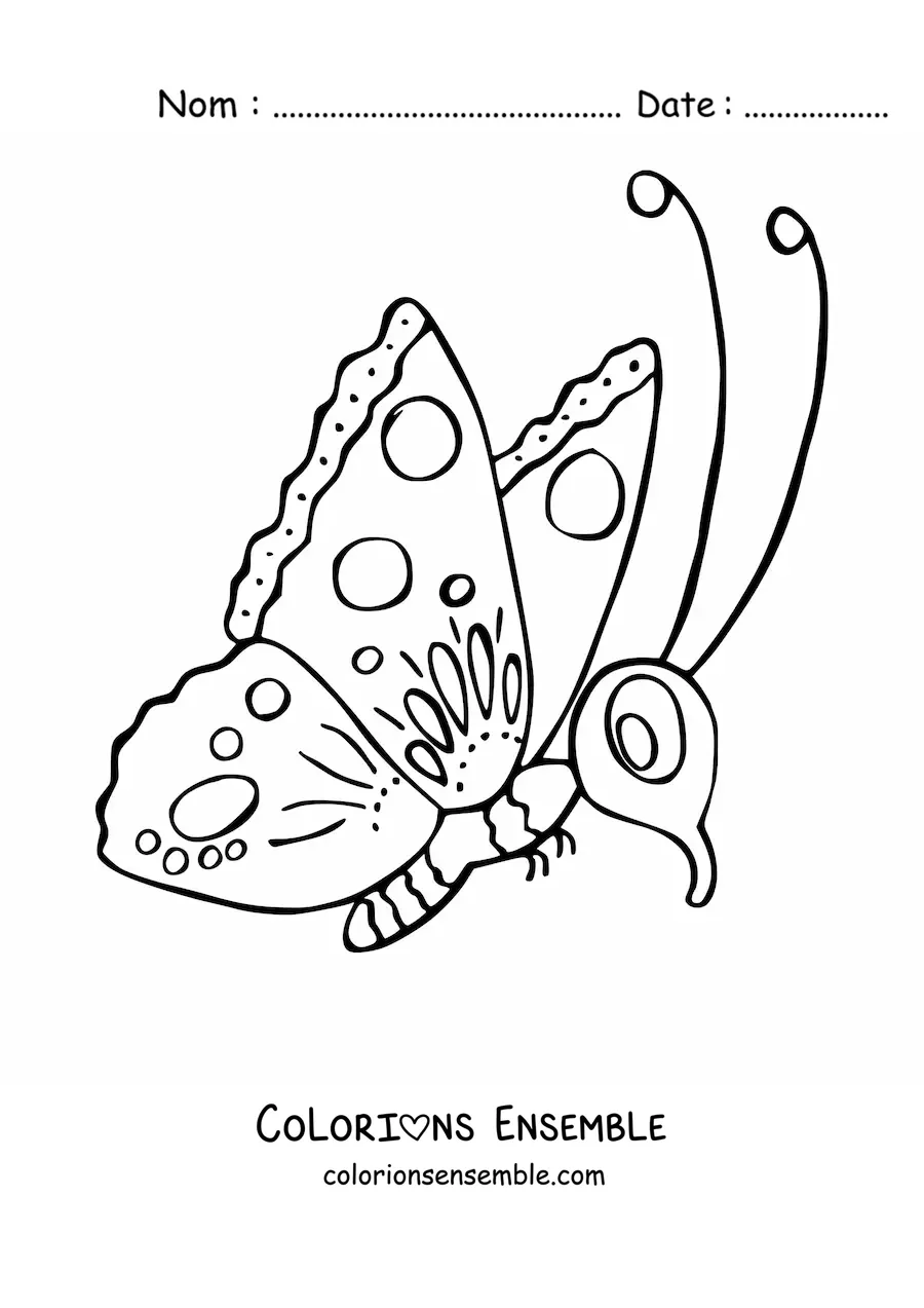 Image à colorier d'un papillon rigolo de profil