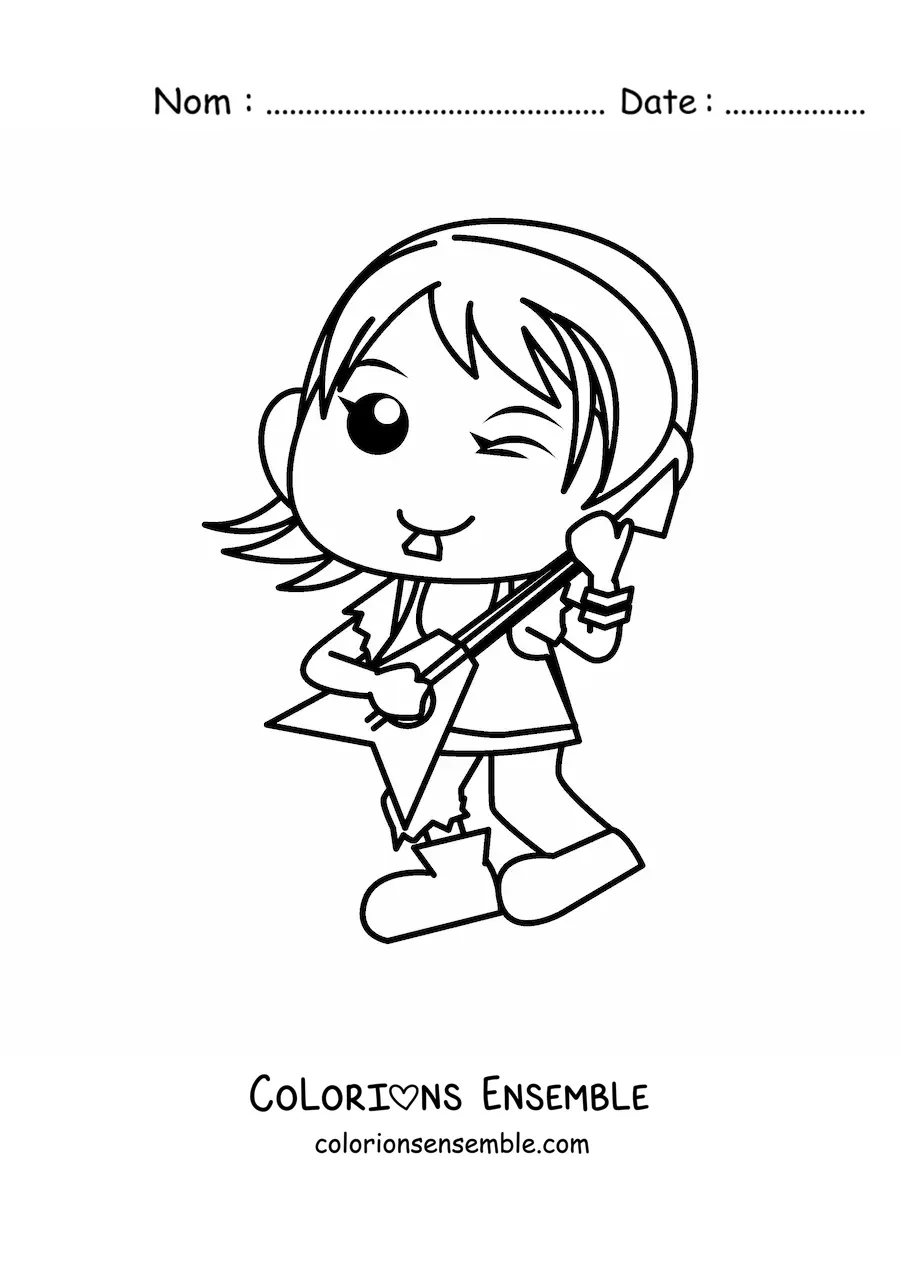 Image à colorier d'une fille rockeuse avec une guitare électrique