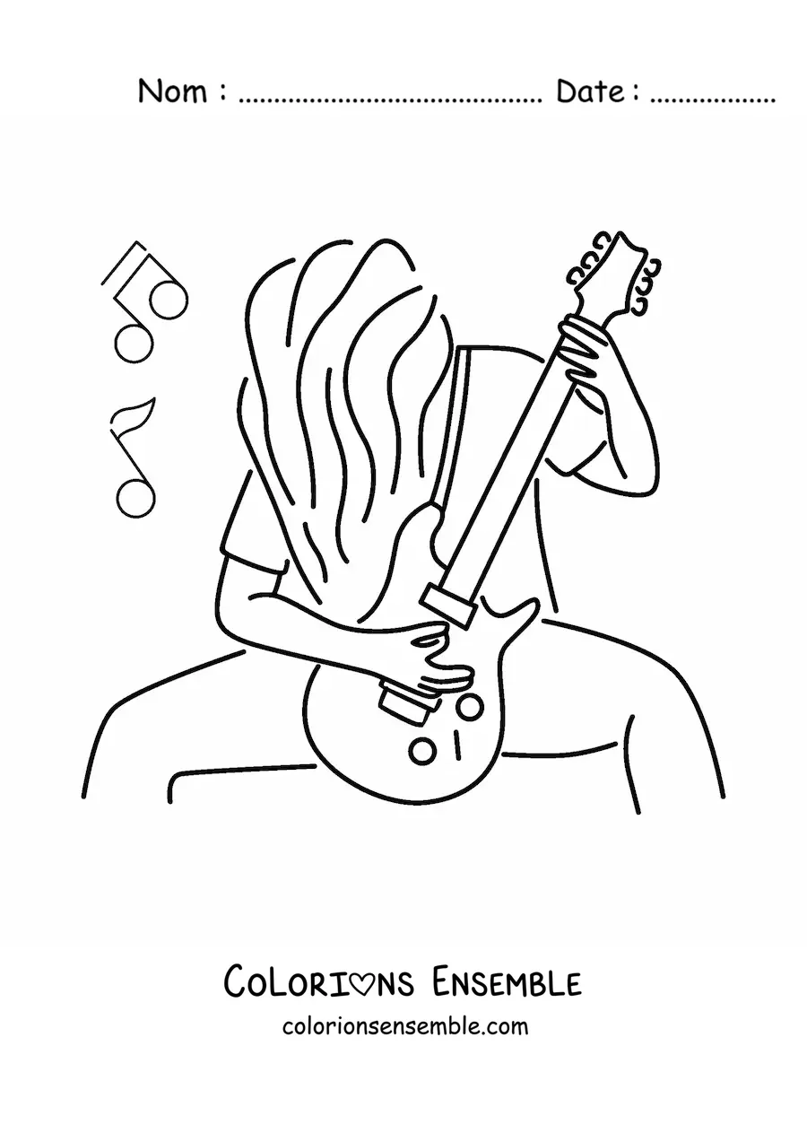 Image à colorier d'un rockeur qui joue de la guitare électrique