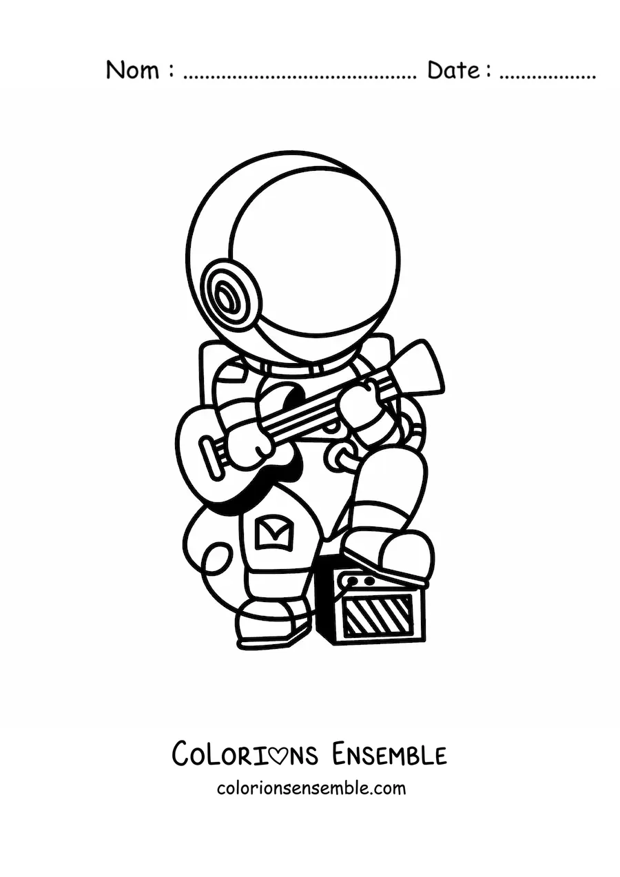 Image à colorier d'un astronaute qui joue de la guitare