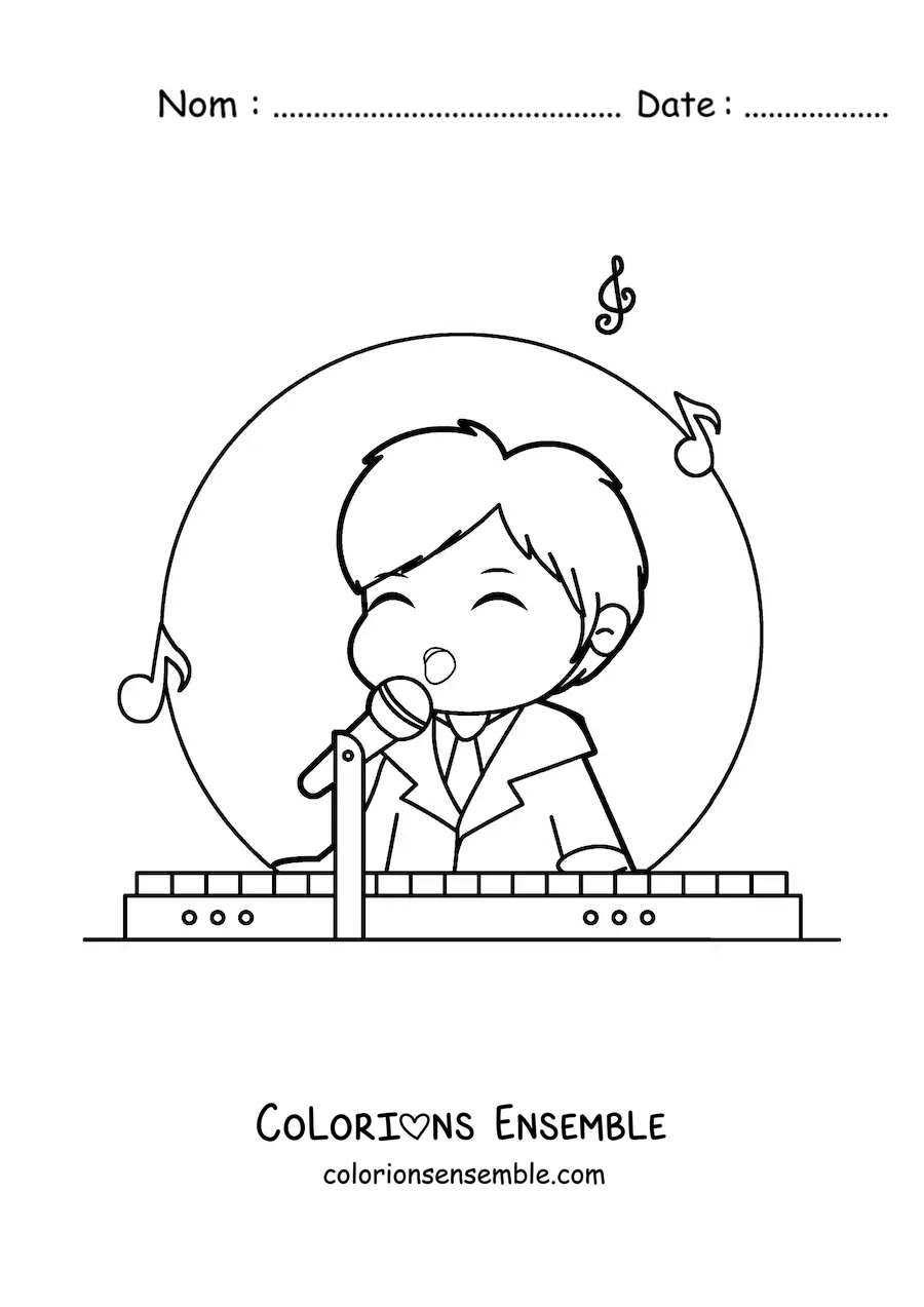 Image à colorier d'un garçon kawaii qui joue du piano
