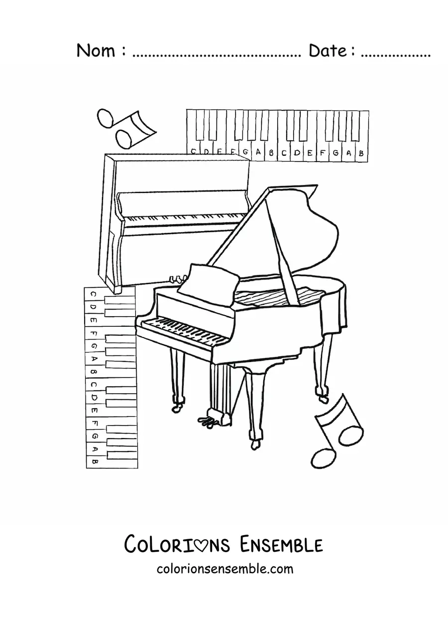 Image à colorier de plusieurs types de pianos
