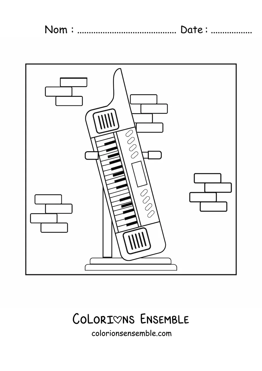 Image à colorier d'un clavier électronique sur son support